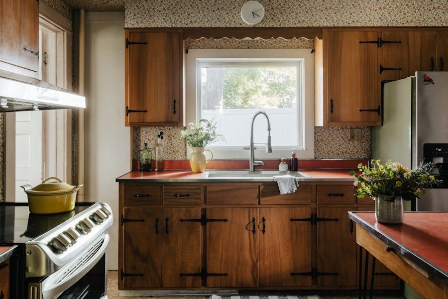 Photo Wooden kitchen cabinet