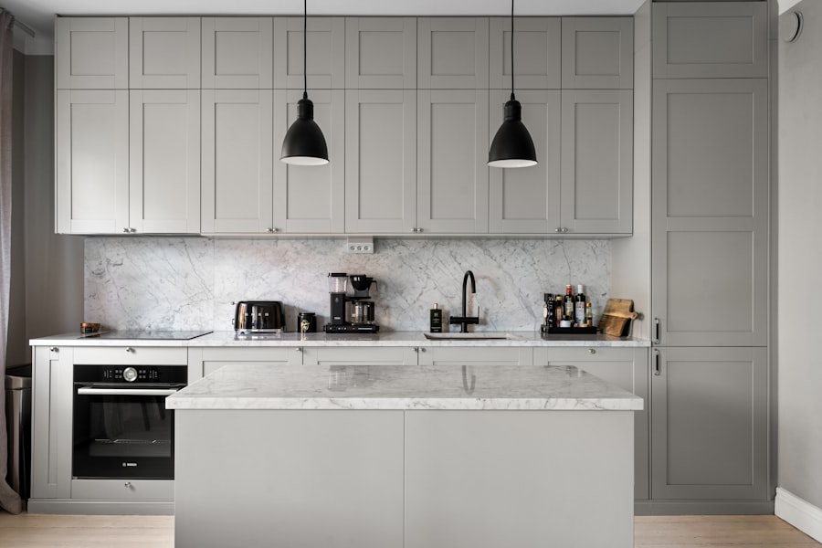 gray kitchen cabinet