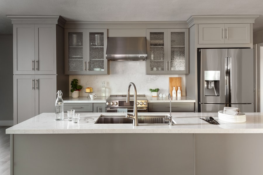 gray white kitchen cabinet