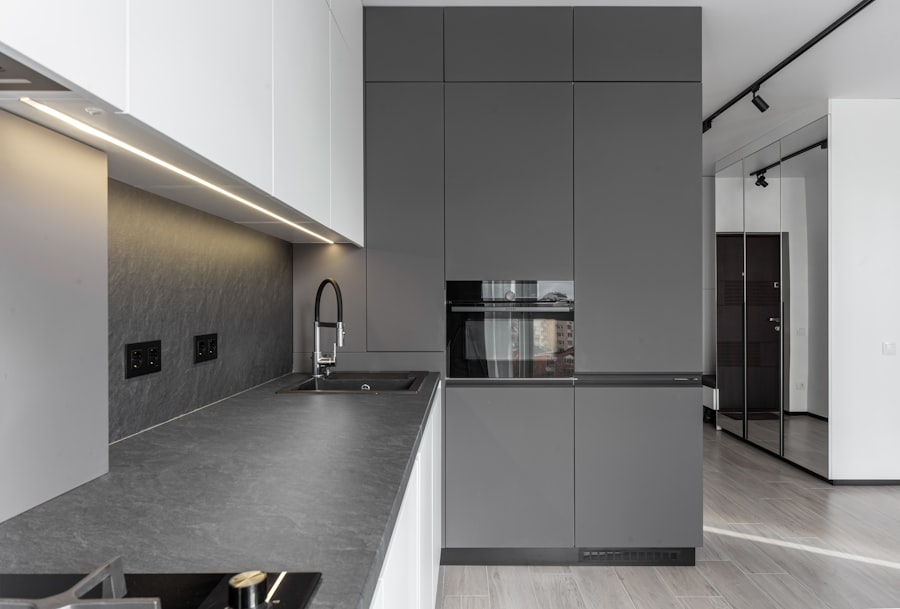 gray kitchen cabinet
